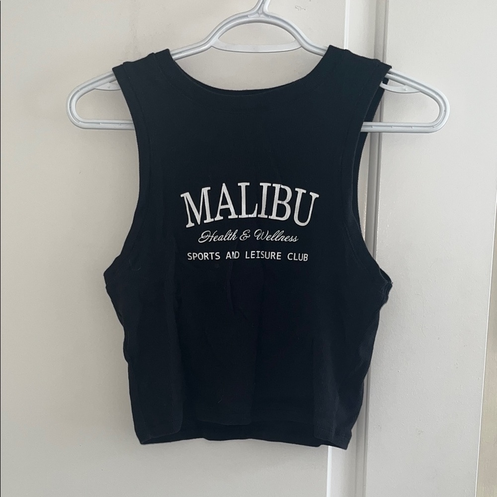 Bluenotes Malibu Graphic Crop Tank Top Black Women’s Size Large
